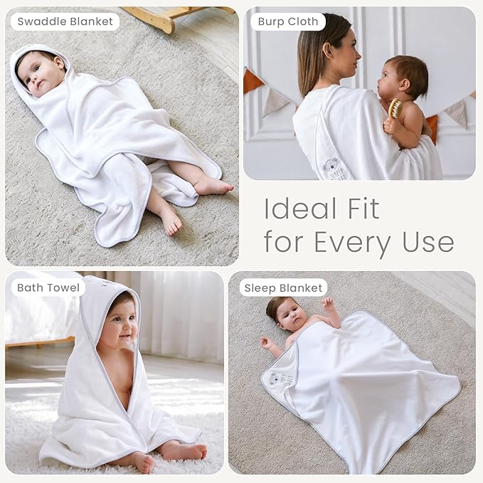 Softan Baby Hooded Towels and Washcloths Set 6 Pack, 28x28 Ultra Soft & Absorbent Baby Bath Towels for Newborn Infant Toddler, Unisex Boys Girls (Pink Heart & Grey Koala)