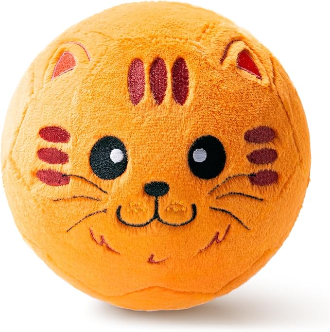 VangeBow Silent Indoor Soccer Balls for Toddlers 1-3, Inflatable Soft Plush Baby Toddler Soccer Ball Toys Gifts for 1 2 3 4 5 Year Old Boy Girl First Birthday Gift (Orange Cat, Pump Include)