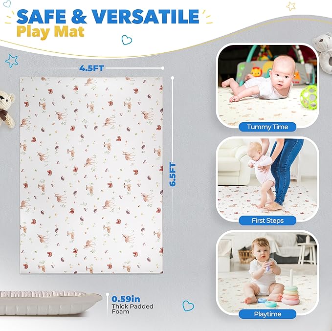 Bubzi Co Non Toxic Large Baby Play Mat for Floor, Padded Tummy Time Mat for Babies Learning to Walk or Crawl, Thick Foam Nursery Playroom Rug 0 6 12 Months