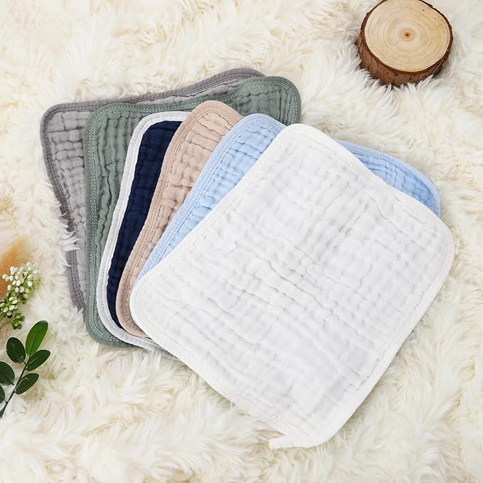 Synrroe 10 Pack Muslin Cotton Baby Washcloths – 12×12 Inches Soft & Absorbent Newborn Face Body Towels – Multicolor Baby Wash Cloths, Registry Essentials