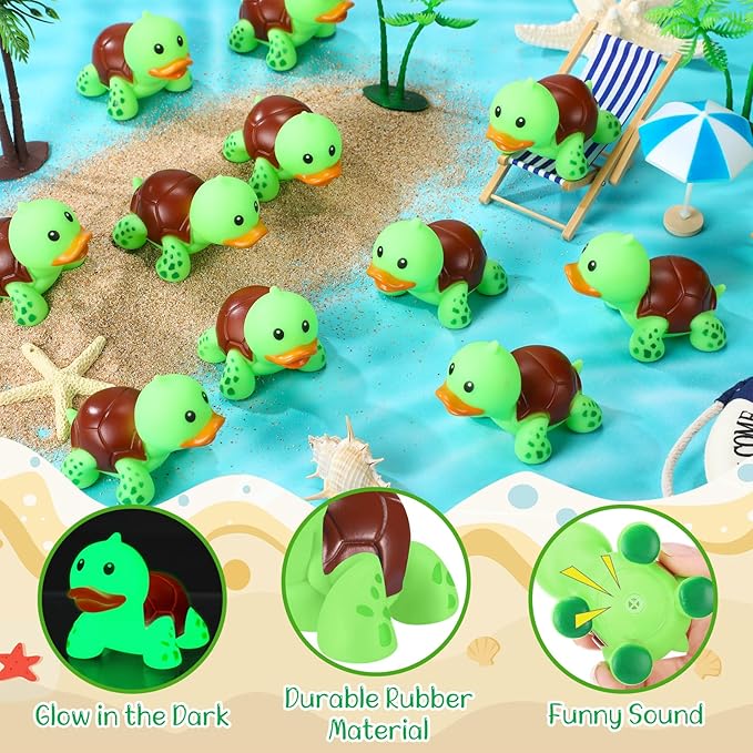 HyDren 50 Pcs Rubber Turtle Duck Glow in The Dark Cute Duck Bulk Mini Squeaky Rubber Toys Floating Bathtub Favors Gifts for Sea Carnival Valentine's Day Beach Party Decor(Green)