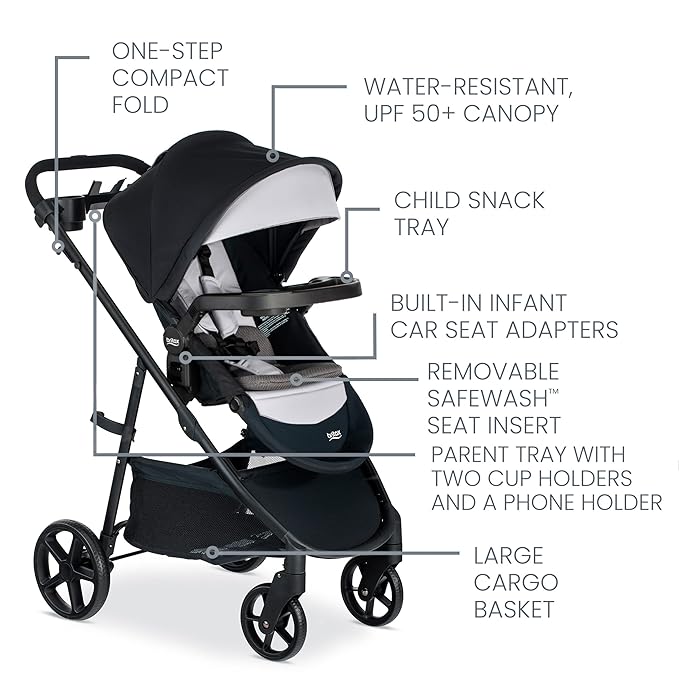 Britax Willow Brook S+ Baby Travel System, Infant Car Seat and Stroller Combo & Alpine™ Infant Car Seat Base with ClickTight®