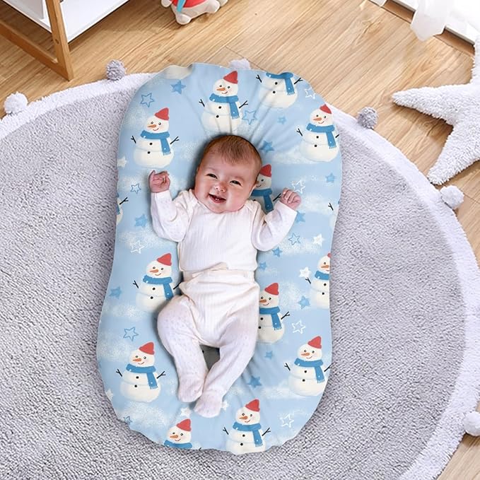 Cute Snowman Snuggle Me Lounger for Baby Nest Cover Baby Loungers Pillow Infant Lounger Sleeping for 0-12 Months Travel Infant Crib Covers