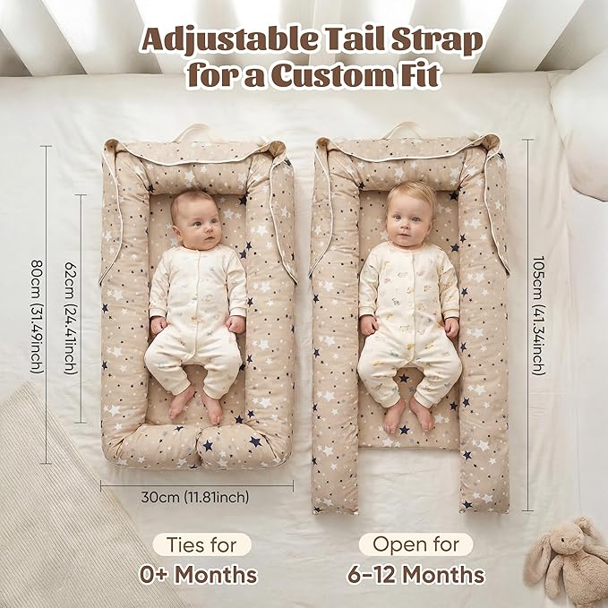 Baby Lounger for Newborn, Breathable and Soft Baby Lounger Pillow, Portable Infant Lounger with Removable Cover, Adjustable Lounger for Baby 0-12 Months, Tummy Time Baby Lounger for Home and Travel