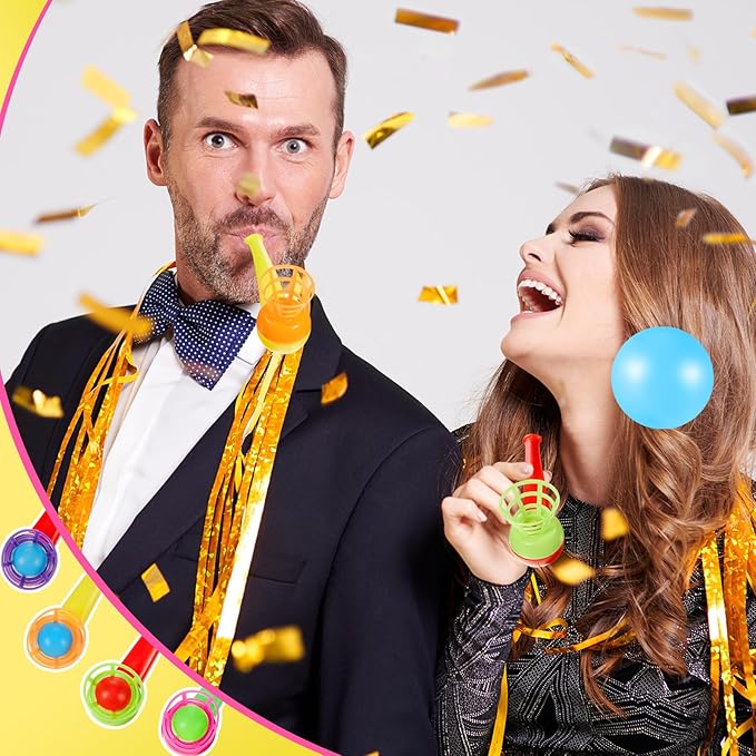 Liliful 50 Pcs Ball Blowing Toy Floating Blow Pipe Balls Stress Reliever Floating Balls Balance Blowing Toy for Birthday Party Balance Game Favors Gift Bag Stuffers Random Color