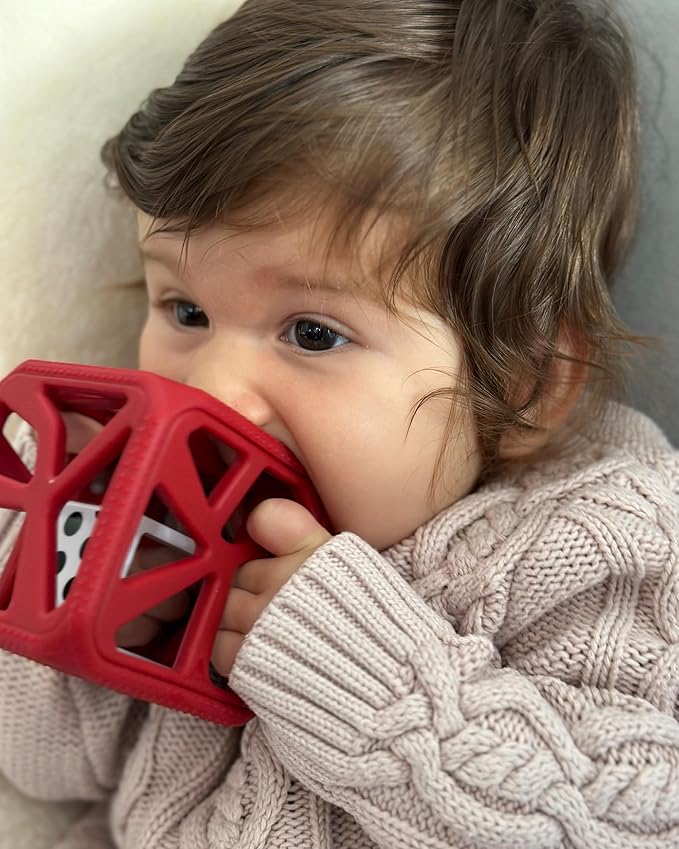 Malarkey Kids Holiday Gift Pack: Munch Mitt and Chew Cube Duo - Perfect Teething Treats for Babies and Toddlers - Red