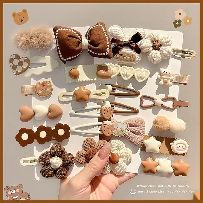 (12 Pcs) Super Cute Lovely Warm Autumn Winter Spring Theme Kid's Hairpin Flower Floral Bear Bowknot Hair Clips Hair Decoration Women Girls Salon Hairstyle Hairdressing Grip -Purple