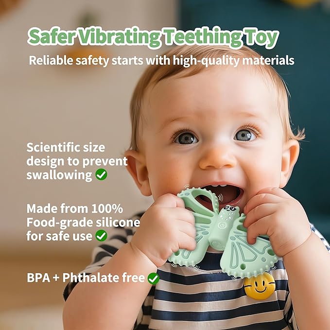 Vibrating Sensory Chew Toy for Autistic Children - USB fast charging, 10-speed vibration baby teether, Rechargeable Teether for Babies 18 Months, Autism Sensory Toys & Calming Chew Toys (Green)