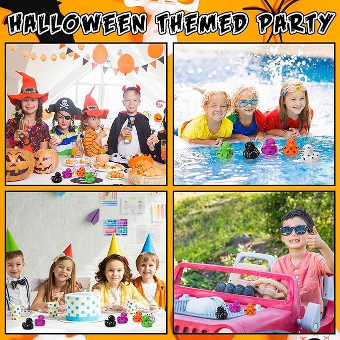 Wettarn 60 Pcs Halloween Rubber Ducks 2 Inch Mini Rubber Duckies Halloween Bath Toys Ghosts Pumpkins Skeletons Bats Spiders Bathtub Toys for Trick or Treat Goodie Bag Fillers Party