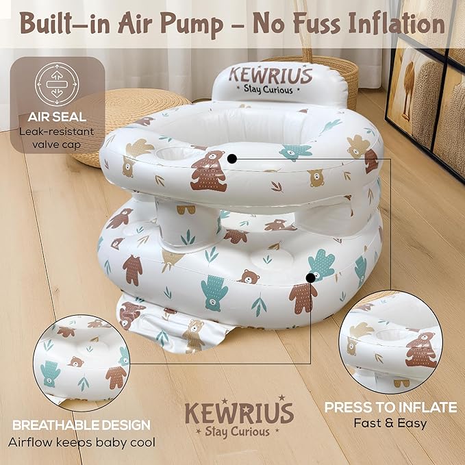 Inflatable Baby Seat with Soft Safety Barrier, Blow Up Baby Chair with Built in Pump for Babies
