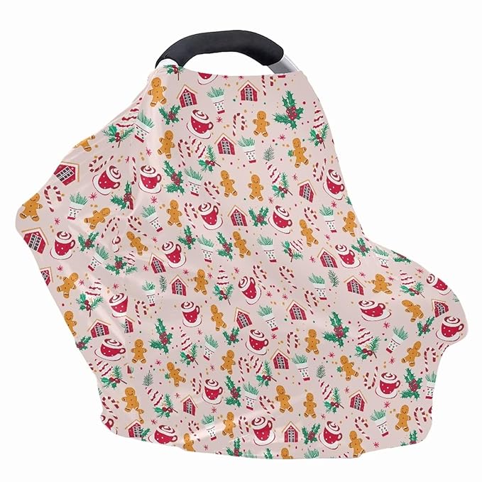 AFPANQZ Merry Christmas Stretchy Baby Car Seat Nursing Breastfeeding Cover Super Breathable Multiuse Infant Carseat Canopy Stroller Cover Scarf All Seasons Girl Baby