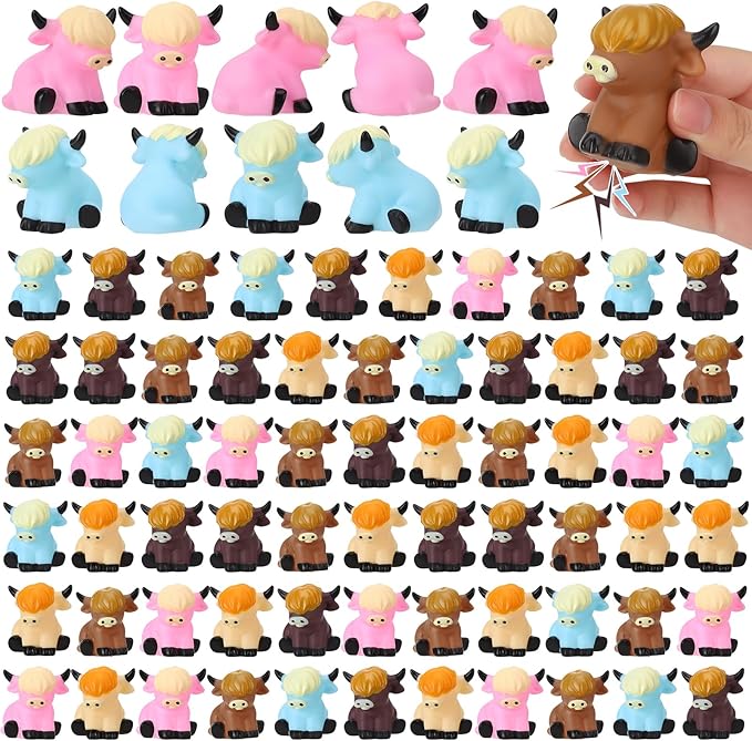 75 Pcs Highland Cow Rubber Duck Squeak and Floating Highland Cow Bath Toys for Spring Summer Shower Birthday Party (Color Mixing Highland Cows)