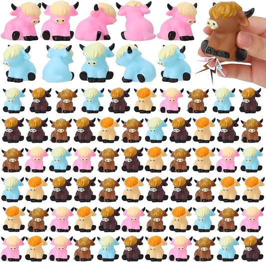 75 Pcs Highland Cow Rubber Duck Squeak and Floating Highland Cow Bath Toys for Spring Summer Shower Birthday Party (Color Mixing Highland Cows)