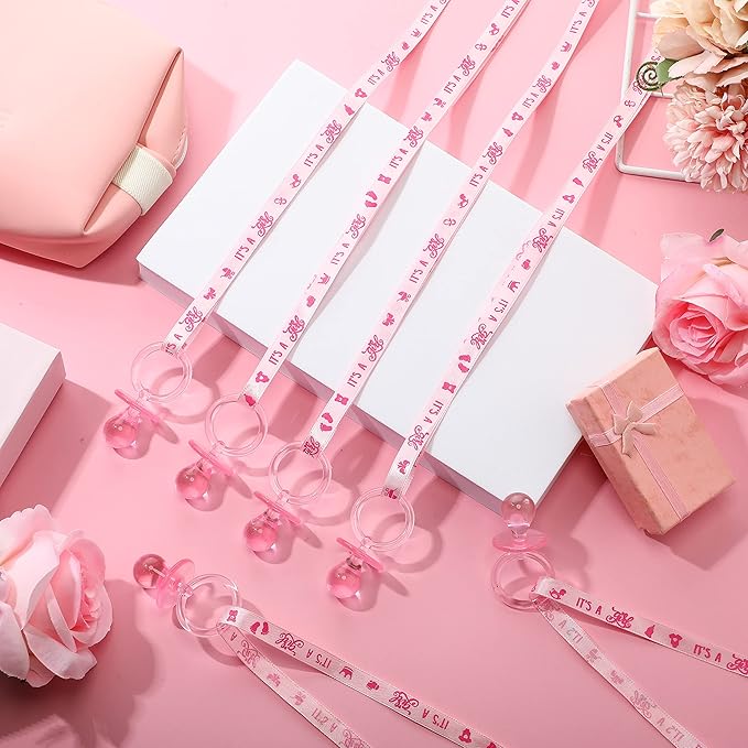 Coume 60 Pieces Baby Shower Pacifiers Necklace Acrylic Pacifiers Necklace Charm Party Favors for Girls Boys Baby Shower Party Decorations Table Scatter(Girl Style,Pink)