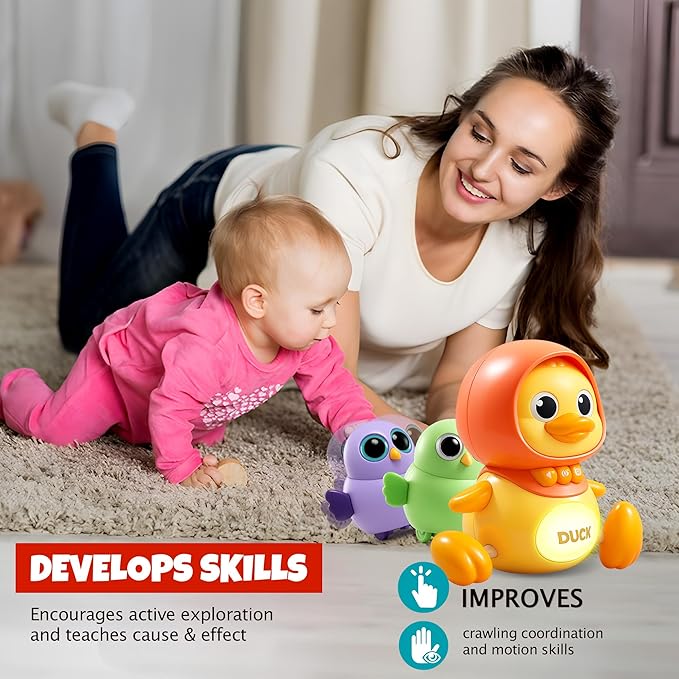 Baby Musical Walking Duck Toy, Follow-Me Waddling Duck for Tummy Time & Crawling Training, Light Up Infant Toys 6–12 Months, for 1 Year Old Boys Girls