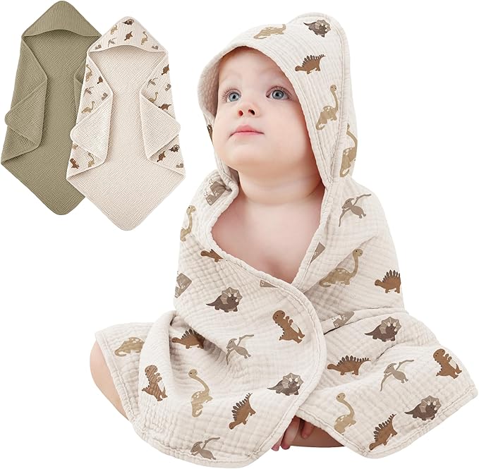 Susurration 2 Pack Thick Muslin Baby Towels, 100% Cotton Soft and Absorbent Baby Bath Hooded Towel for Newborn, Infant, Girls, Boys, Baby Essentials