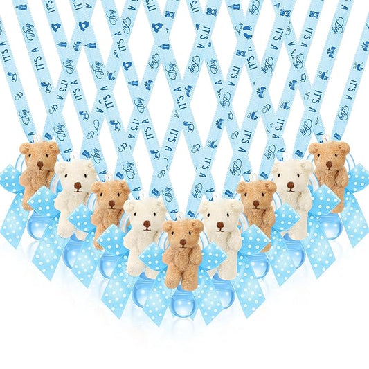 Remuuly 24 Pcs Baby Shower Pacifier Necklaces with Plush Bears Its a Boy Acrylic Pacifier Necklaces for Guest Baby Shower Games Party Favors Gender Reveal Prize Table Scatter Decorations