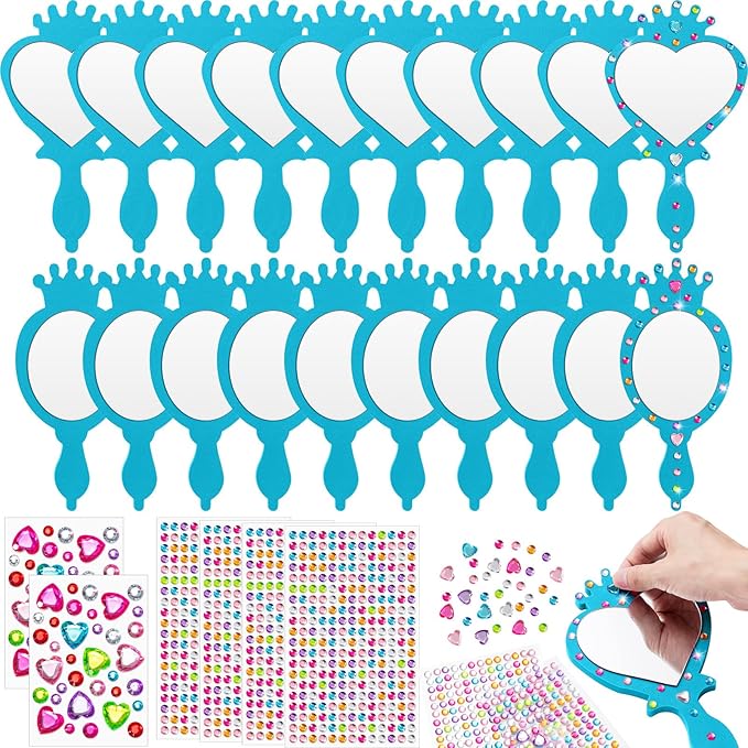 Geetery 20 Pcs Unbreakable Kids Mirror DIY Decorate Your Own Princess Mirror Mermaid Princess Foam Small Crafts for Princess Party Decorations(Blue)