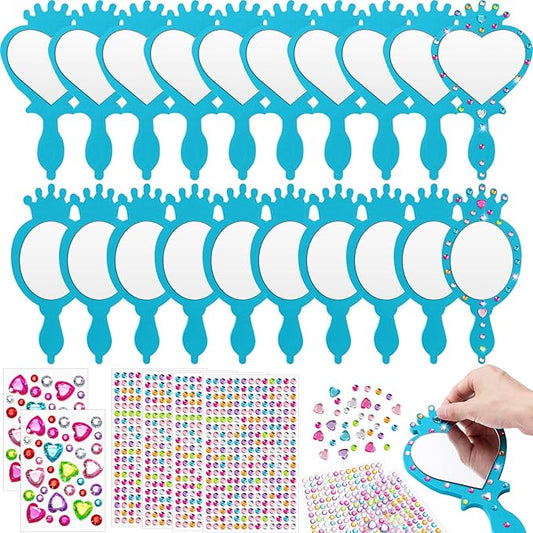 Geetery 20 Pcs Unbreakable Kids Mirror DIY Decorate Your Own Princess Mirror Mermaid Princess Foam Small Crafts for Princess Party Decorations(Blue)