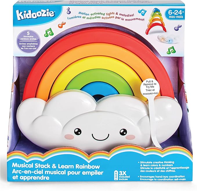 Kidoozie Musical Stack & Learn Rainbow - Stacking Activity Toy for Infants and Toddlers 6-24M - Motion Activated Lights and Sounds - Encourages Early Learning and Fine Motor Skills