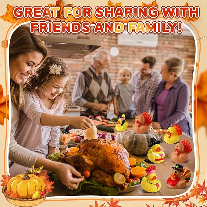 48 Pcs Thanksgiving Rubber Ducks, Thanksgiving Themed Ducks Bulk Turkey Ducks, Thanksgiving Party Favors Supplies for Kids Adults, Fall Duck Bathtub Bathing Toy for Holiday Autumn Table Centerpiece