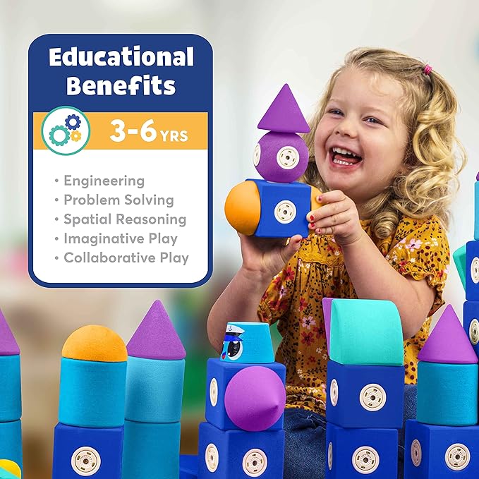 Blockaroo Magnetic Foam Building Blocks - 17-Piece Critter Set, Bath Toys for Toddlers, Preschool Toys, Bathtub Toys, Sensory Toys, Blocks for Toddlers 3-5, Engineering Toys for Kids 3-5, Bath Blocks