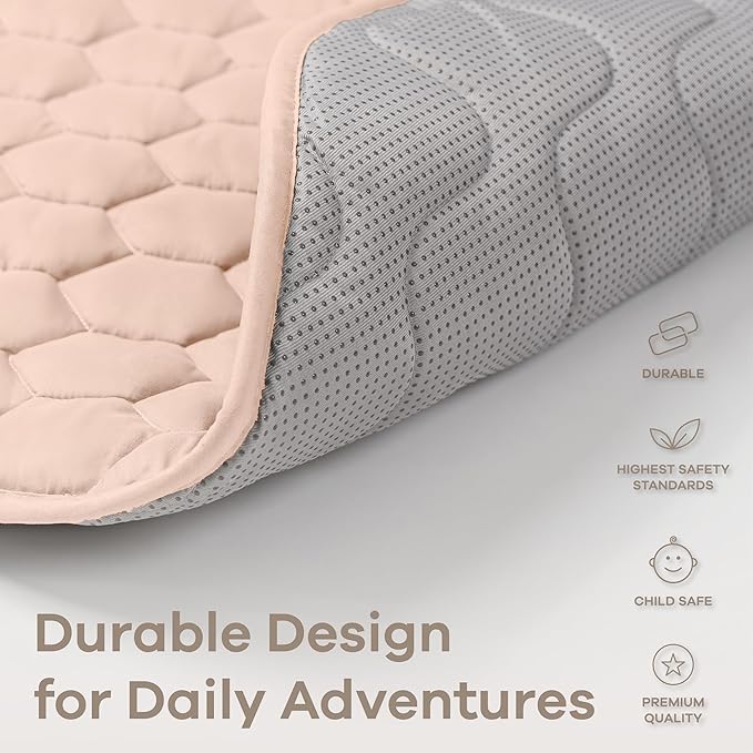 Comfy Cubs Round Kids Play Mat - Large 60 inches Soft Quilted Baby Floor Mat with Non-Slip Bottom - Plush Design for Toddlers' Playtime - Comfortable and Durable - Blush