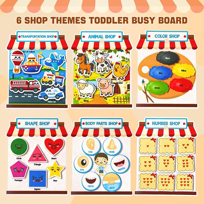 Activity Books for toddlers 1-3, Montessori Felt Busy Book for Toddlers, Educational Sensory Toys for Baby 1+, Preschool Learning Busy Board, Color Sorting Toys for Boys and Girls Birthday Gifts