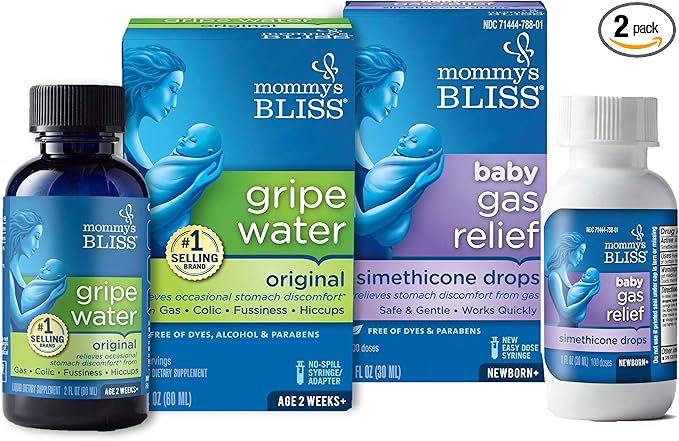 Mommy's Bliss Gripe Water & Baby Gas Relief Drops Combo Pack, Relieves Gas, Colic, Hiccups & Fussiness, Gentle for Babies, Total 3 oz