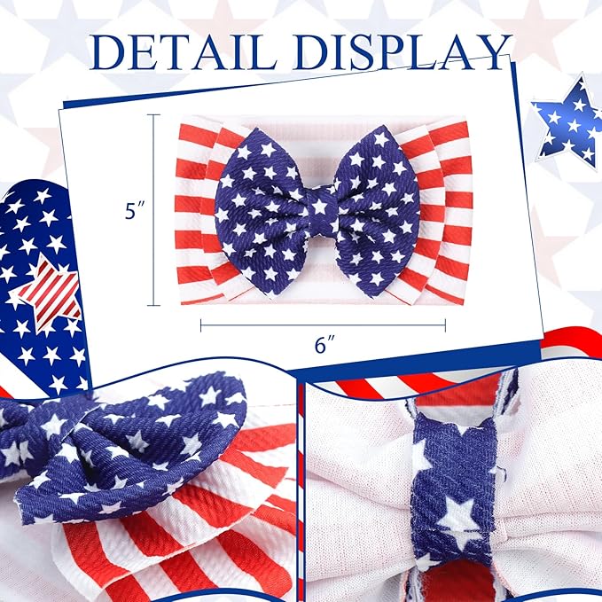 YanJie 4th of July Hairband - Baby Girl Headbands with Multicolor Printed Nylon Elastic Hair Bow Headband for Baby Girls Infant (2 Count, Pack of 1)