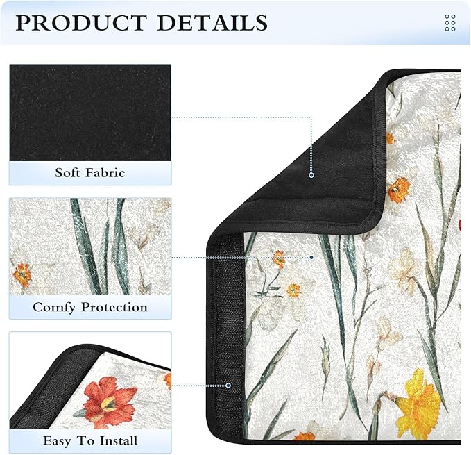 Car Seat Belt Covers 2 Piecing Breathable Camera Bag Strap Cover for Adults Child Kids M Fall Flowers Daffodil Carnation Freesia White