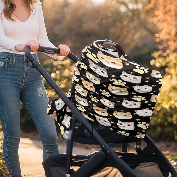 GIFTPUZZ Cats Nursing Cover for Breastfeeding Car Seat Cover Nursing Scarf Thermal Carseat Canopy Ultra-Soft Breathable Multipurpose Design Light Blanket Stroller Cover