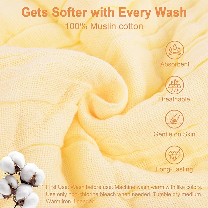 6 Pack Muslin Baby Washcloths 100 Cotton 6 Layer Soft Absorbent Gentle for Newborn Sensitive Skin Stretchy Multi Use for Face Bath and Burp Cloths 10x10 Inches Baby Shower Gift
