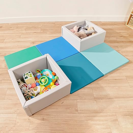 ECR4Kids SoftZone Play Patch Activity Mat Squares, Modular Playmat, Contemporary, 4-Pack