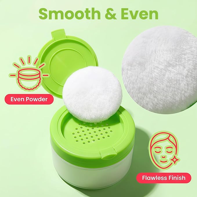 Green Plastic Empty Portable Baby Skin Care After-Bath Powder Puff Talcum Powder Case Container Dispensor Make-up Loose Powder Box Holder Bottle Container Travel Kit with Powder Puff and Sifter