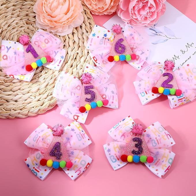 2Pcs Birthday Hair Bow for Baby Girls 1 2 3 4 5 7 Years Bow Sprinkles Decorations Confetti Ice Cream Birthday Party Decorations Pink Toddler Hair Clips Accessories for Girls(One)