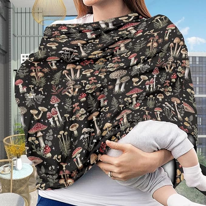 Car Seat Covers for Babies-Vintage Mushroom Print Multi-use Breastfeeding Cover Carseat Canopy Cover Infant Stroller Covers for Boys and Girls