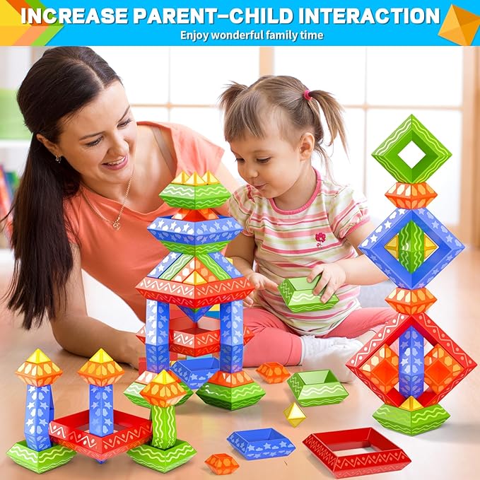 Doloowee Stacking Toys Building Blocks for Toddler,60 PCS Montessori Toys Blocks Preschool Learning Activities Stem for Boys Girls Gifts Christmas Stocking Stuffers