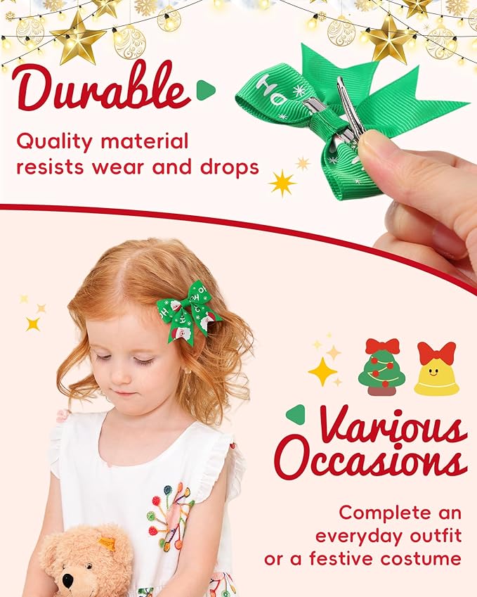Jollybows 20pcs Christmas hair bows Baby Hair Clips Girls Bows Mini Alligator Clip Toddler Pigtail Bow Fine Hair Clip Christmas hair accessories-Green, Red, White