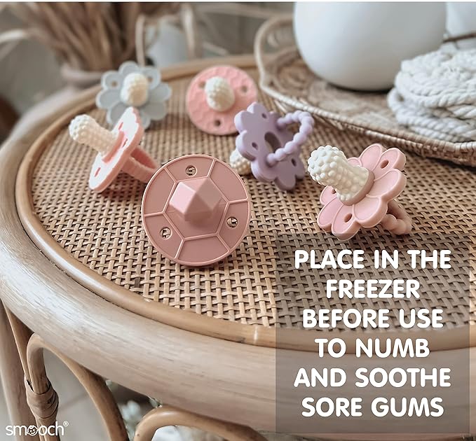 Soothipop Silicone Pacifier Teething Toys for Babies 0-6 Months 12, 18 Months - Pacifier Shaped Baby Teether, Soft Teething Pacifiers for Babies Baby Teething Relief Flower