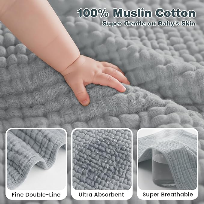 Hooded Baby Bath Towels for Newborn, 2 Pack - 6-Layer 100% Muslin Cotton, Soft Absorbent Baby Towels with Hood for Babies, Infants & Toddlers, Large 32x32 Inch Unisex Newborn Baby Bath Essentials
