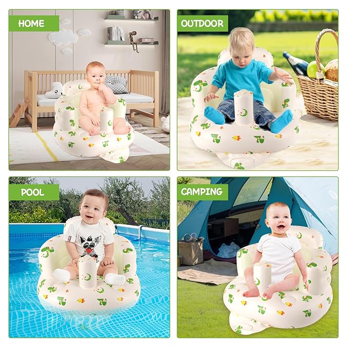 TDTOK Inflatable Baby Seat for Baby 3 Months Up, Portable Sit Me Up Floor Seat with Built in Air Pump Inflatable Chair with Back Support ﻿