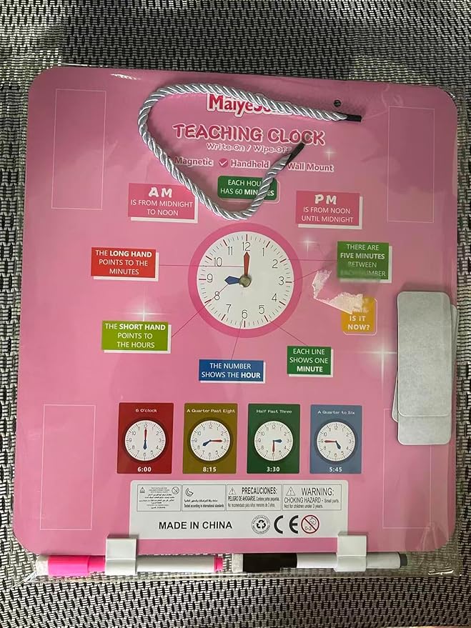 Teaching Clocks for Kids, Large Magnetic Writable Dry Erase Learning Clock with Pen,12" Teaching Demonstration Clock Learning Time to Tell Time for Kids Home School Classroom Supplies-Pink