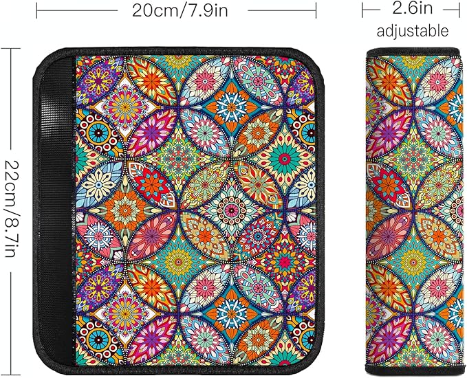 Car Seat Belt Pad Cover, 4-Pack Soft Car Safety Seat Belt Strap Shoulder Pad for Adults and Children, Suitable for Car Seat Belt, Backpack, Shoulder Bag(Pretty Mandala)