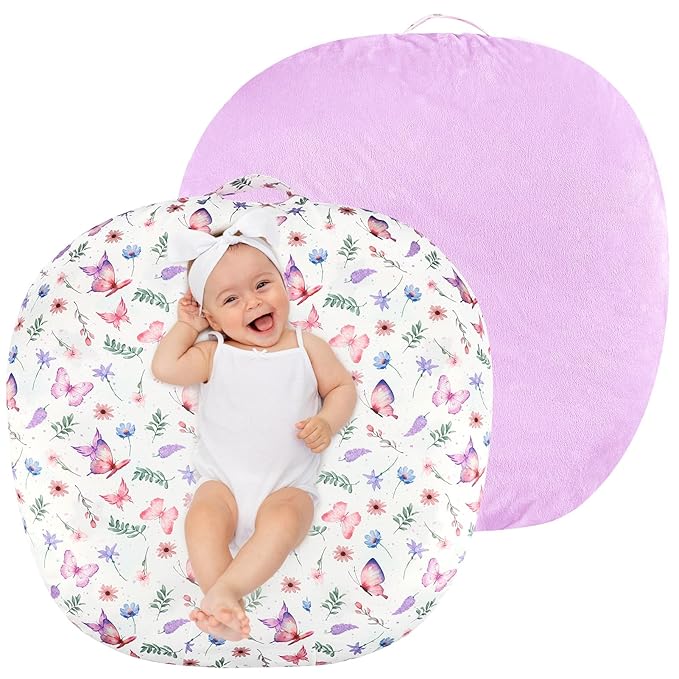 Newborn Lounger Cover for Boys Girls, Soft Comfortable Baby Lounger Cover 1 Pack Reversible Removable Fleece Slipover for Infant Lounger Pillow, Butterfly (Cover Only)