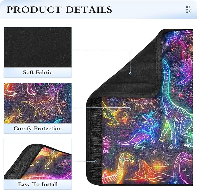 CHIFIGNO Neon Colored Line Art Dinosaurs Car Seat Belt Covers 2 Pack Car Seat Strap Covers Soft Car Seat Shoulder Pads for Adults Kids Women Men
