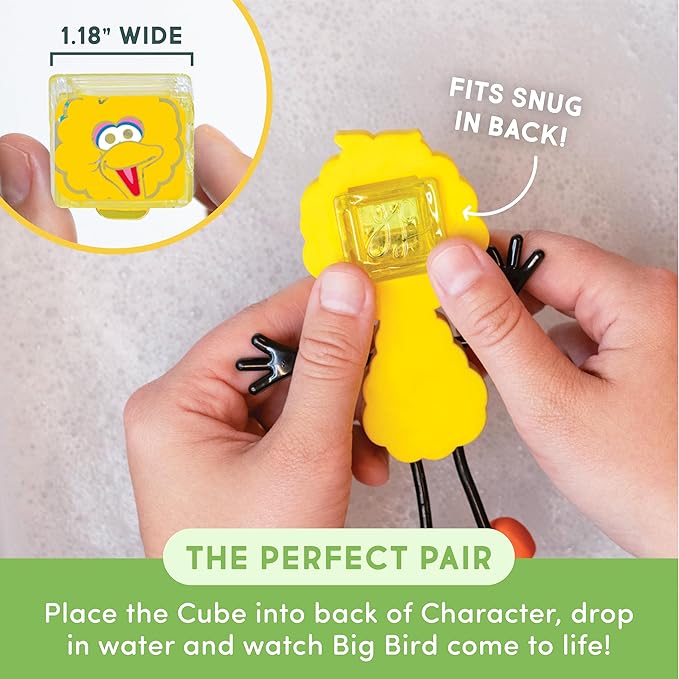 Glo Pals x Sesame Street Water-Activated Bath Toy with 6 Reusable Light-Up Cubes for Sensory Play (Big Bird, Cubes with Character)