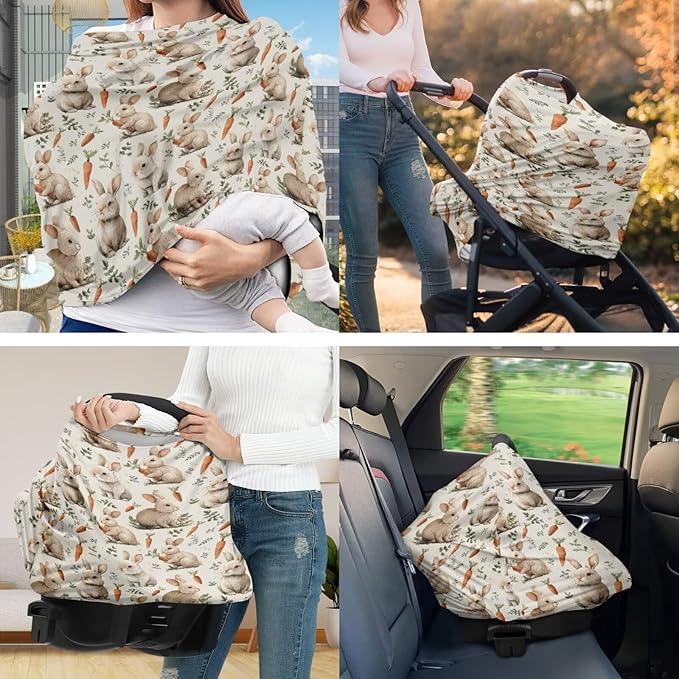 Bunny Baby Car Seat Cover Infant Carrot Stroller Covers for Boys Girls Nursing Pillow Cover Gentle U-Shaped Breastfeeding Pillowcase Replaceable