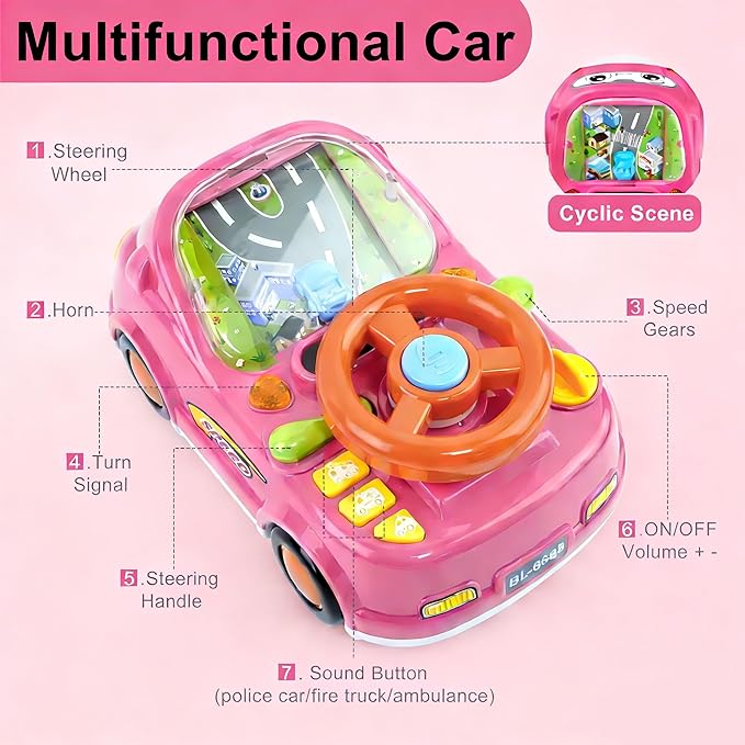 Girl Toy for 1 Year Old,Toddler Car Steering Wheel Toy with Sound & Light,Car Toys for Toddlers 1-3,Gift for 1 2 3 Years Old Boys Girls ﻿