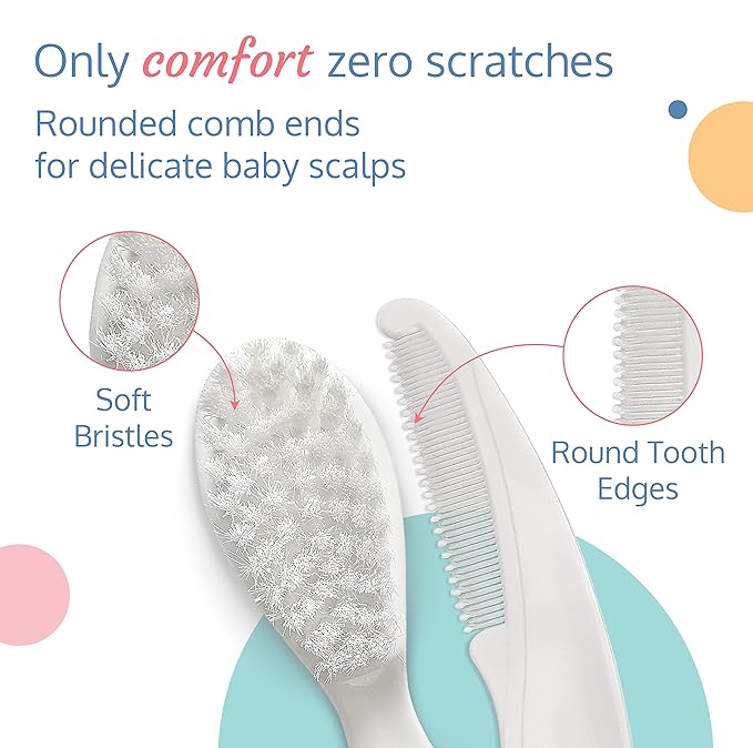 LuvLap Elegant Baby Hair Brush and Comb Set, 0m+ (White)
